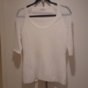 Cache White Short Sleeve Knit Sweater Crochet